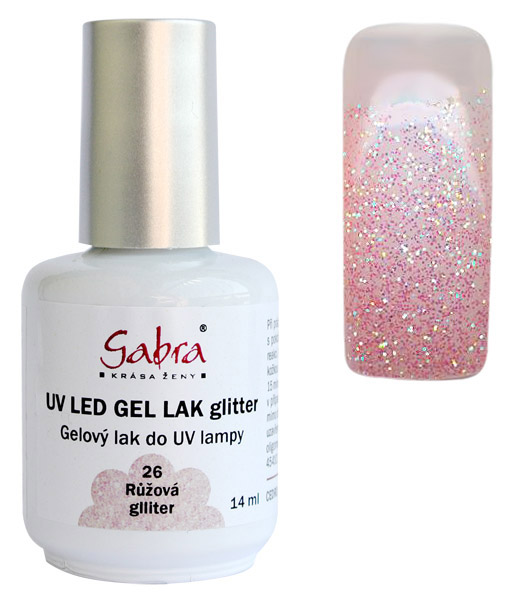 UV gel lak GABRA 26 růžová glitter 14 ml | NEHTOVÁ MODELÁŽ - Gel laky UV gel lak GABRA 26 růžová glitter 14 ml | NEHTOVÁ MODELÁŽ - Gel laky